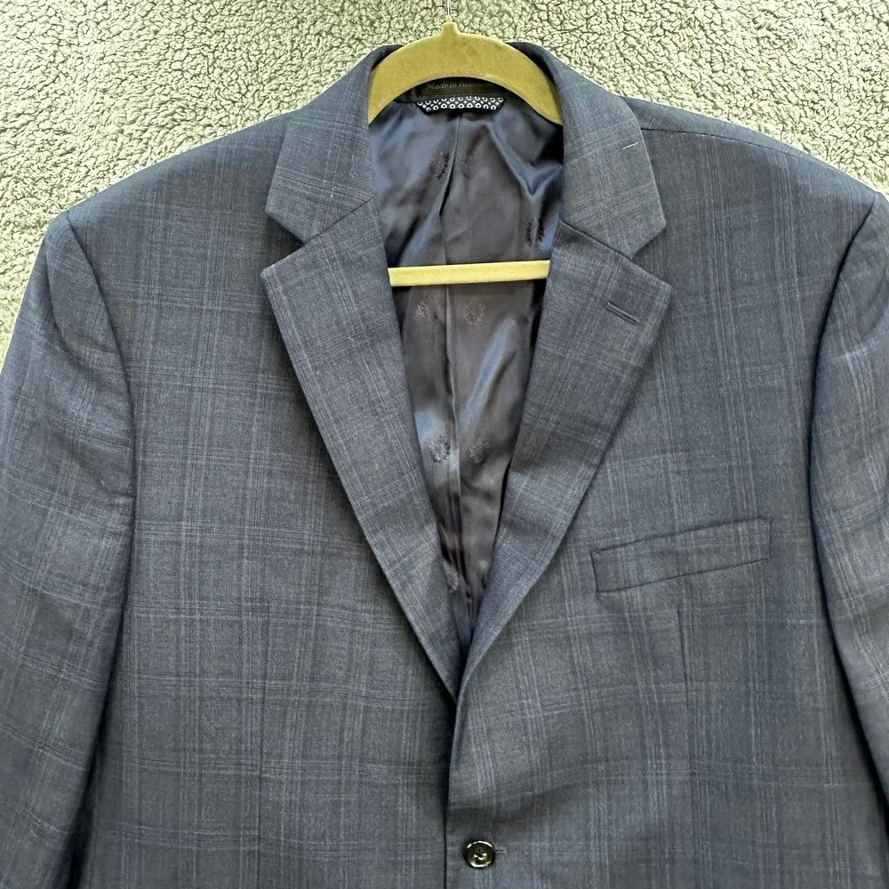 Lauren Ralph Lauren Mens 44R Navy Blue Glen Plaid Two Button Blazer Sport Coat